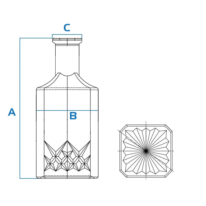 700ml 680g patterned whisky bottle